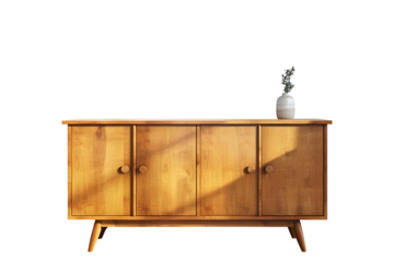 Mid Century Modern Wooden Cabinet Sunlit Room Decor