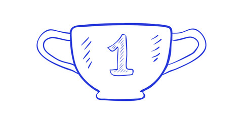 Blue trophy with number one doodle first place award