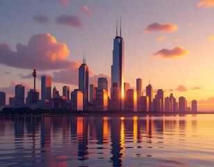 Fototapeta premium dubai skyline at sunset