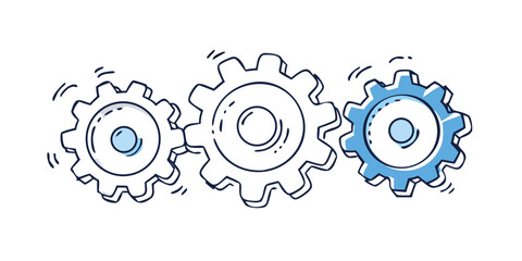 Three interlocking gears in doodle style mechanism machinery