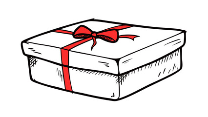 Red ribbon tied gift box doodle present