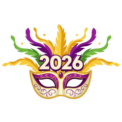 2026 Festive Venetian Mask with Gold, Purple, and Green Feathers