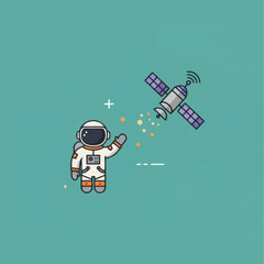 Astronaut and Satellite A Friendly Space Exploration Illustration