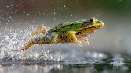 Fototapeta premium The Highest Point Of A Frogs Leap Frozen In Time