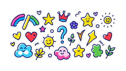 Playful cartoon doodle icons with happy faces vector