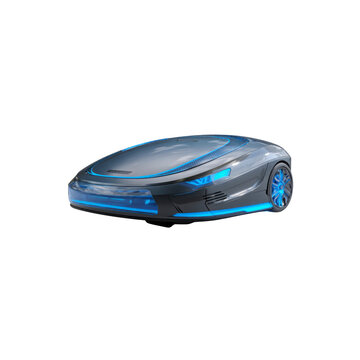 Futuristic Flying Car Design - Sleek Gray Hovercraft with Blue Neon Lights