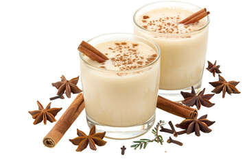 Two Eggnog Drinks with Spices Cinnamon Star Anise Cloves
