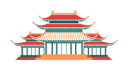 Ornate Asian Pagoda Structure Red Teal Orange temple architecture