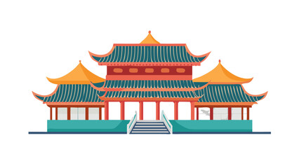 Stylized illustration of an ancient asian temple building architecture