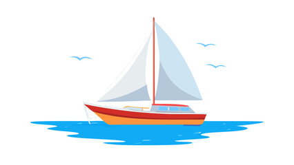 Sailboat sailing on blue water with birds ocean