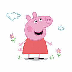 illustration, cartoon, cute, drawing, character, funny, vector, animal, cheerful, farm, pig, happy, adorable, fun, piggy, design, pink, smile, food, colorful, sweet, nature, friendly, piglet, happines