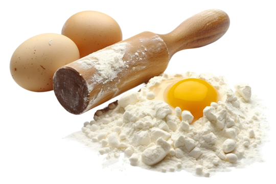 Eggs flour and rolling pin baking ingredients
