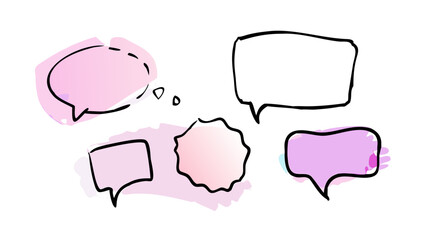 Pastel pink and purple speech bubbles with outlines dialogue