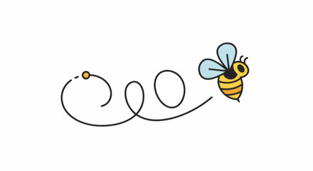 Cartoon bee flying with a dotted trail illustration.
