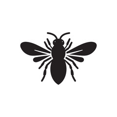 Black Bee Silhouette Vector Illustration, Solid White Background.