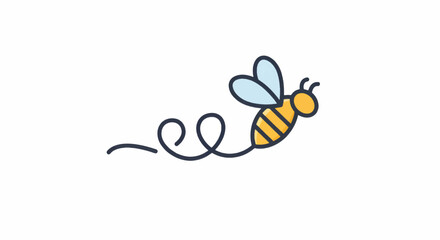 Cute cartoon bee flying with a curly trail.