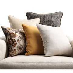Obraz na płótnie Canvas Cozy sofa with decorative pillows, isolated on transparent background