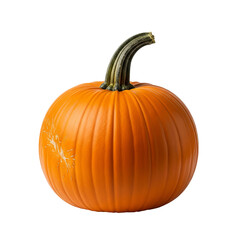 Orange pumpkin sits with a green striped stem against a isolated background. - high quality Orange pumpkin sits with a green striped stem against a is