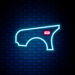 Glowing neon line Car fender icon isolated on brick wall background. Colorful outline concept. Vector