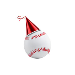 Festive baseball with celebratory conical hat against a clean transparent backdrop
