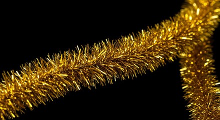 Shiny Gold Tinsel Garland Close Up.