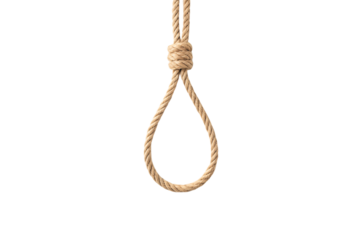 Natural rope noose loop knot hanging cord traditional nautical maritime suicide prevention awareness, isolated on a transparent background