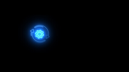 blue neon glowing Gears and refresh arrow setting icon animation. Engineering and Equipment. on black background