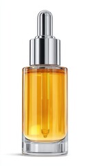 Fototapeta premium High-quality photo of bottle of glass with cosmetic serum on white background. Mockup of container with dropper.