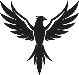 Obraz premium Minimalist Black and White Flying Bird Silhouette Vector | Clean Sharp Wings Spread Illustration