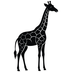 Naklejka premium Black silhouette of a giraffe with white geometric pattern