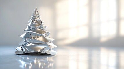 Abstract metallic Christmas tree in a modern setting