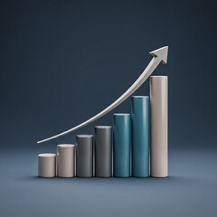 3D Business Growth Bar Chart with Arrow