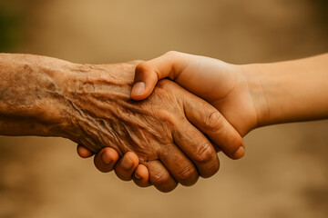 Generational handshake symbolizing connection between old and young people