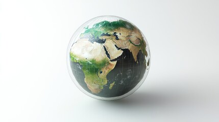 Fototapeta premium Earth globe in transparent sphere, isolated on white background. Possible use educational, environmental, scientific