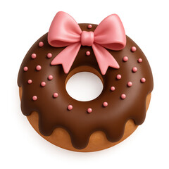 Sweetness and confectionery delight blend with dessert pleasure in this cute chocolate donut with pink bow, PNG Transparent