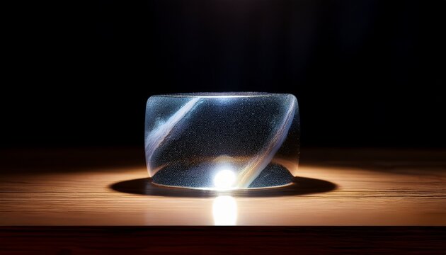 glass marble in dramatic light on wooden surface for minimal branding photography elegant contrast reflective focus scene