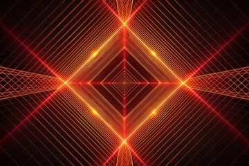 Dynamic neon tunnel perspective with glowing red and orange geometric lines creating futuristic digital space