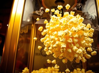 an image of a popcorn machine with popcorn in it, there is a popcorn machine with a bunch of popcorn in it