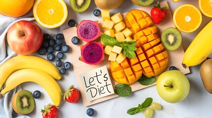 Let&rsquo;s Diet Healthy Food Concept, Fresh Fruits, Vegetables, Eggs, and Clean Eating Lifestyle
