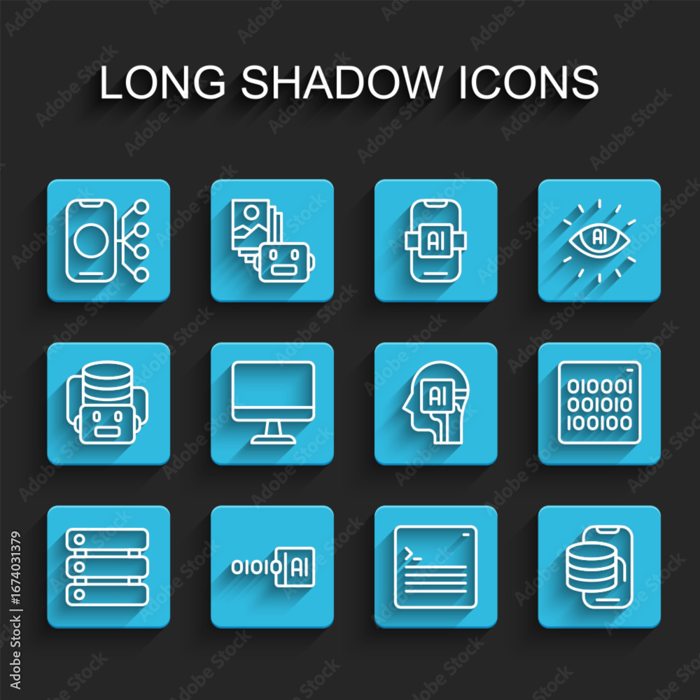 Wall mural set line server, data, binary code, neural network, web developer programming, cloud technology data