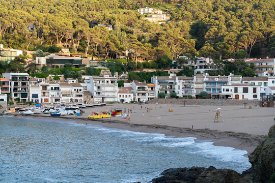 Playa de Sa Riera en Begur con vistas a las casas y pinares, Costa Brava, Catalu&ntilde;a