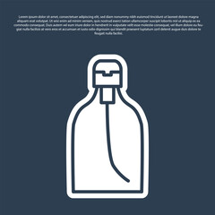 Blue line Bottle of liquid antibacterial soap with dispenser icon isolated on blue background. Disinfection, hygiene, skin care. Vector Illustration