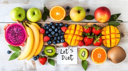 Let&rsquo;s Diet Healthy Food Concept, Fresh Fruits, Vegetables, Eggs, and Clean Eating Lifestyle