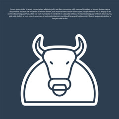 Blue line Bull icon isolated on blue background. Spanish fighting bull. Vector