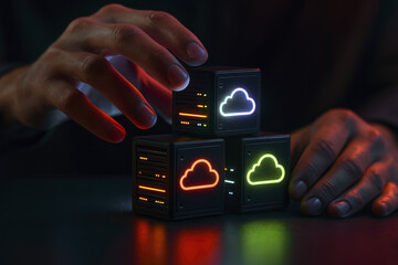 Cloud server hosting technology inspires innovation data storage and network power with vibrant energy