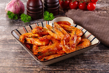Delicous roasted tiger prawn snack