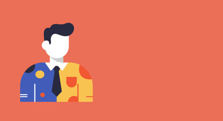 Stylized illustration of a professional man, split into blue and yellow, representing diverse roles, career paths, or work-life balance. Suitable for business, finance, and lifestyle themes.