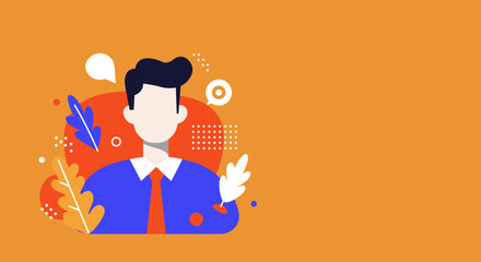 Modern graphic illustration of a professional businessman with abstract elements on an orange background. Ideal for business, communication, and corporate concepts.
