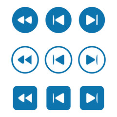 Blue Media Player Control Icons Set – Play, Pause, Stop, Forward, Rewind Buttons