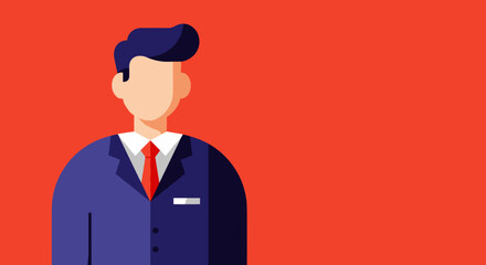 Professional businessman in a blue suit and red tie against a vibrant red background, perfect for corporate themes, leadership, and success concepts.